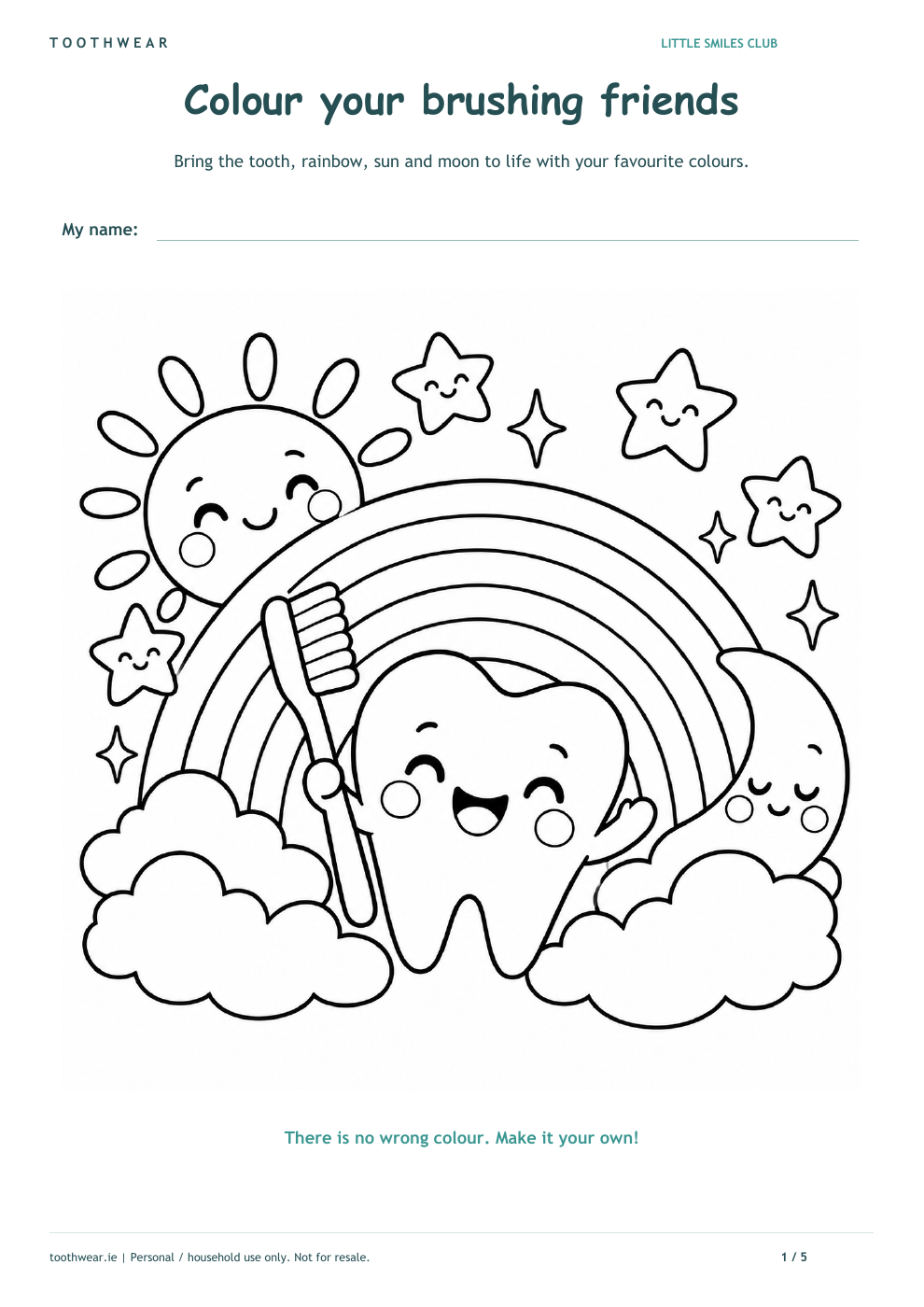 Colour your brushing friends printable activity preview